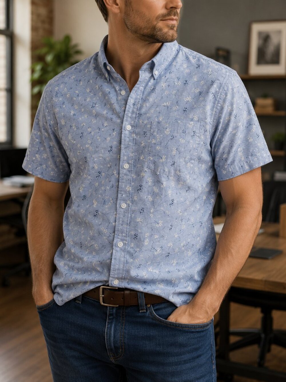 J.Crew Sky Blue Patterned Button-Down Shirt | Classic Preppy Cotton
